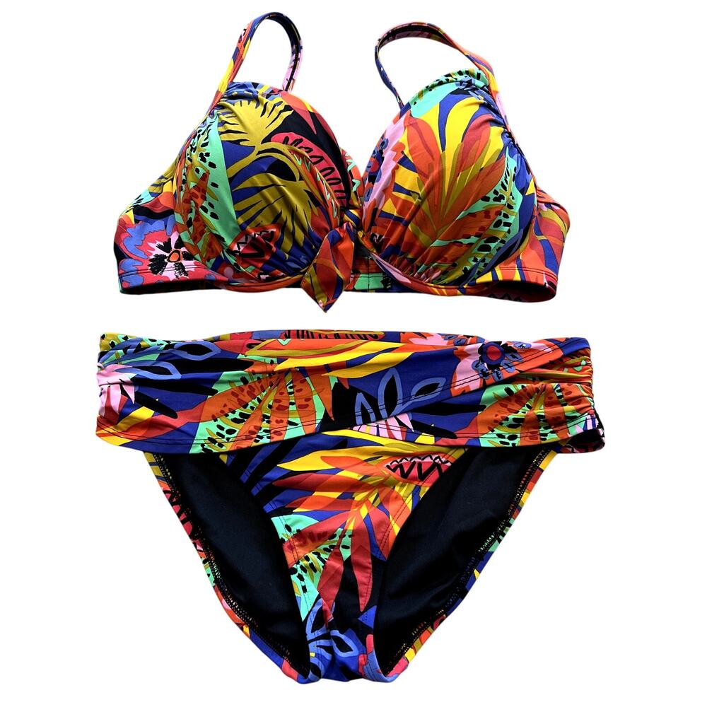 Bleu Rod Beattie Multicolor Tropical Two Piece Bikini Size 8 (38D)
